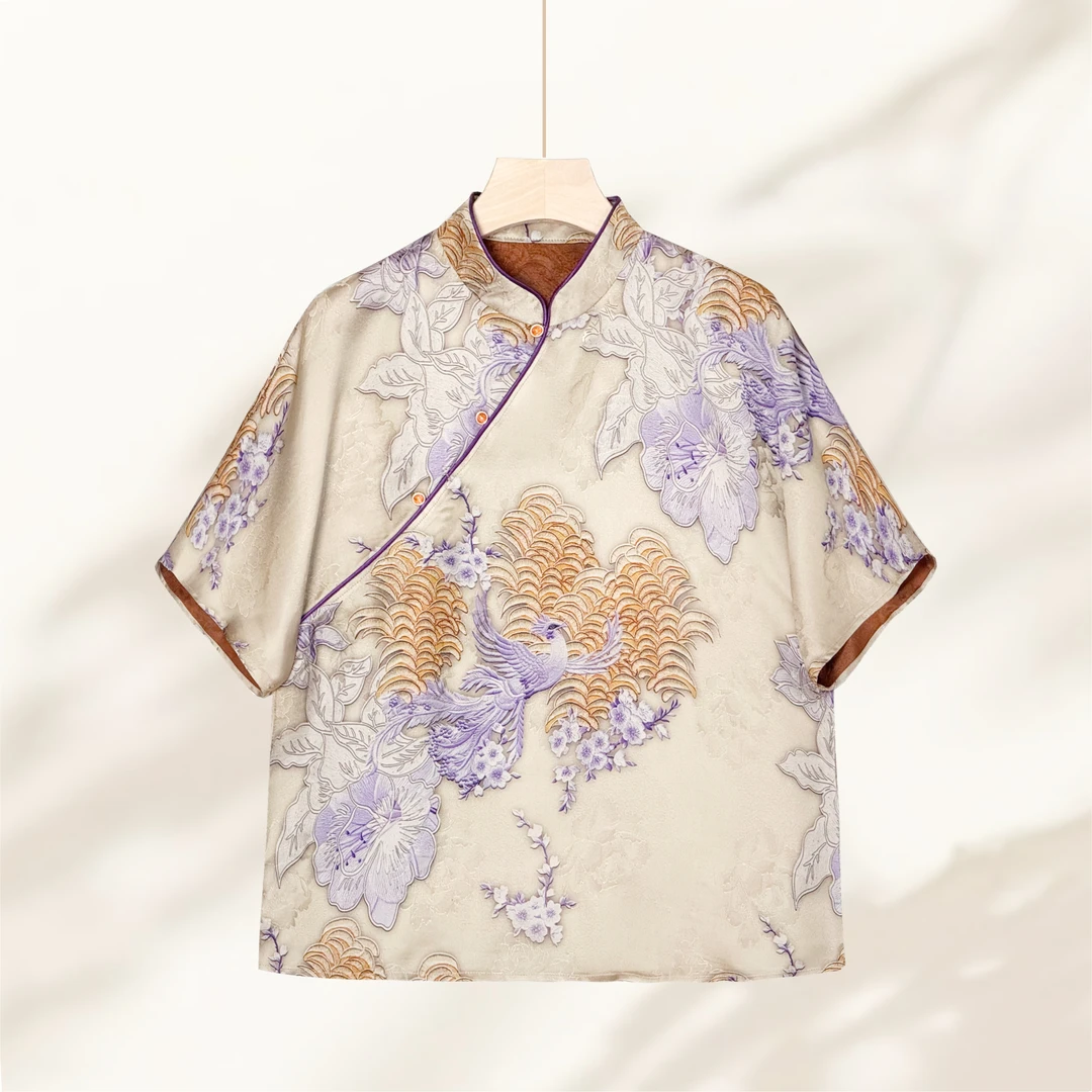 【有凤来仪 】新中式香云纱重磅桑蚕丝复古夏舒适透气薄款衬衫女