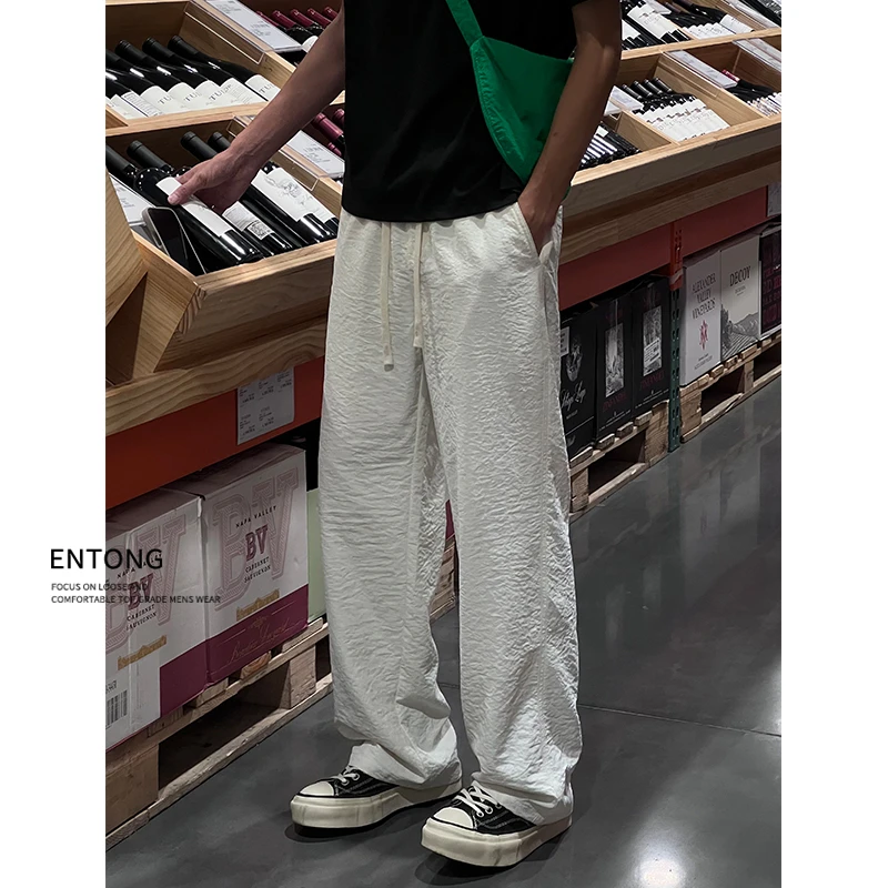 Entong美式男生秋季冰丝裤垂感速干休闲裤薄款山本柔宽松直筒裤子
