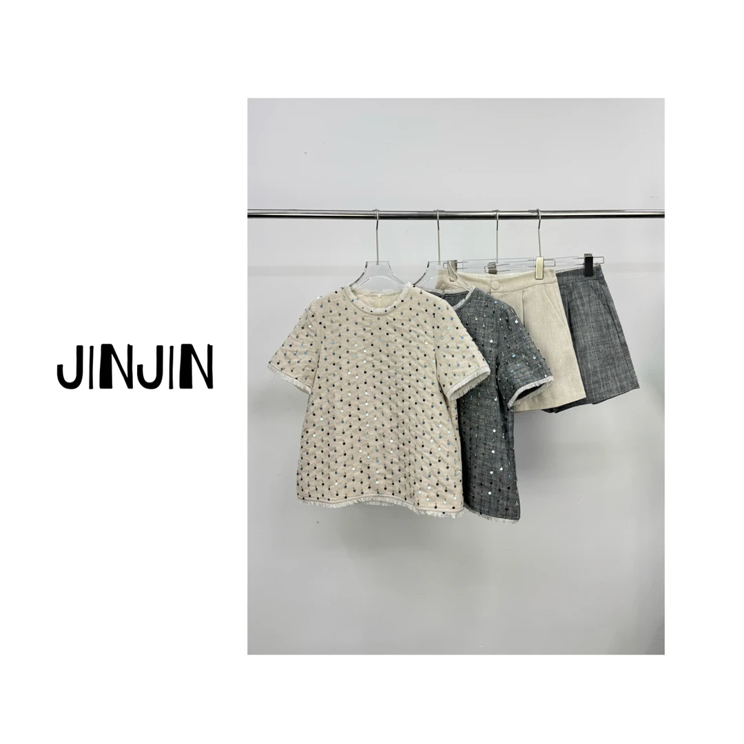 【JINJIN】2025秋冬新款小众设计款套装上衣+短裤(0008)NO退NO换