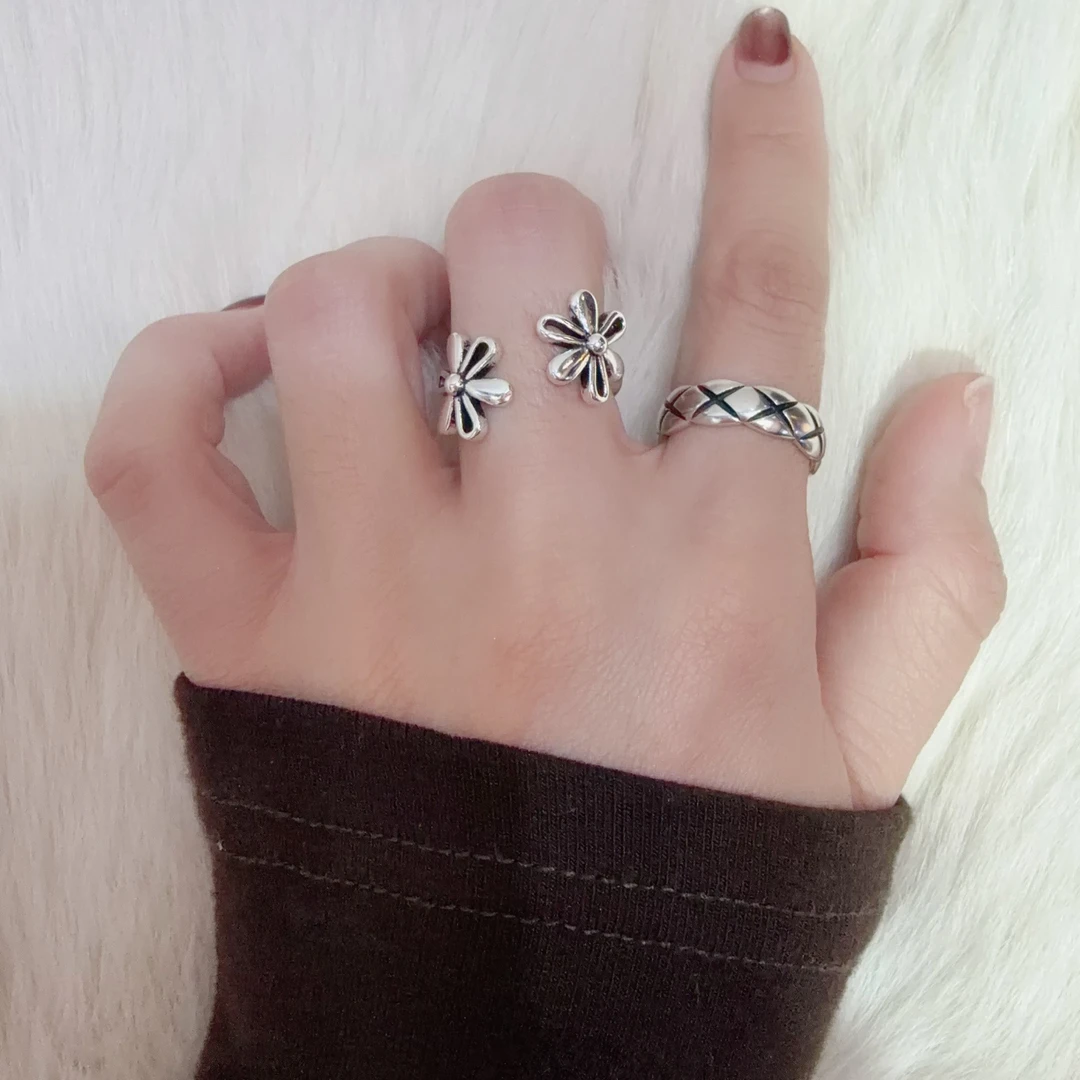 铜合金戒指 韩版小众设计开口戒指个性指环嘻哈十字架饰品女