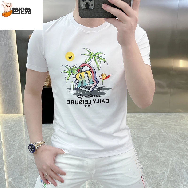 短袖T恤男士潮流印花时尚上衣服夏季新款潮牌个性打底百搭半袖T恤