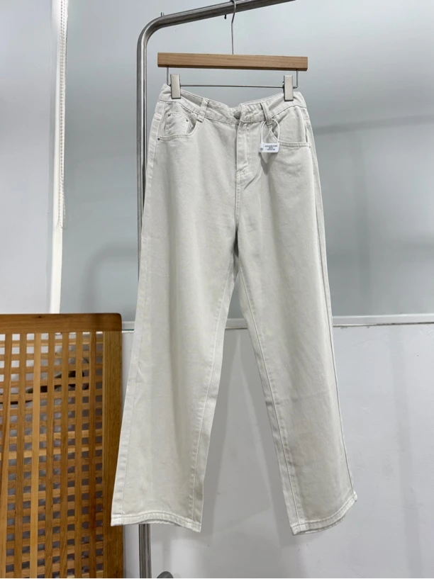 8203春季新款灰白色百搭直筒阔腿牛仔裤