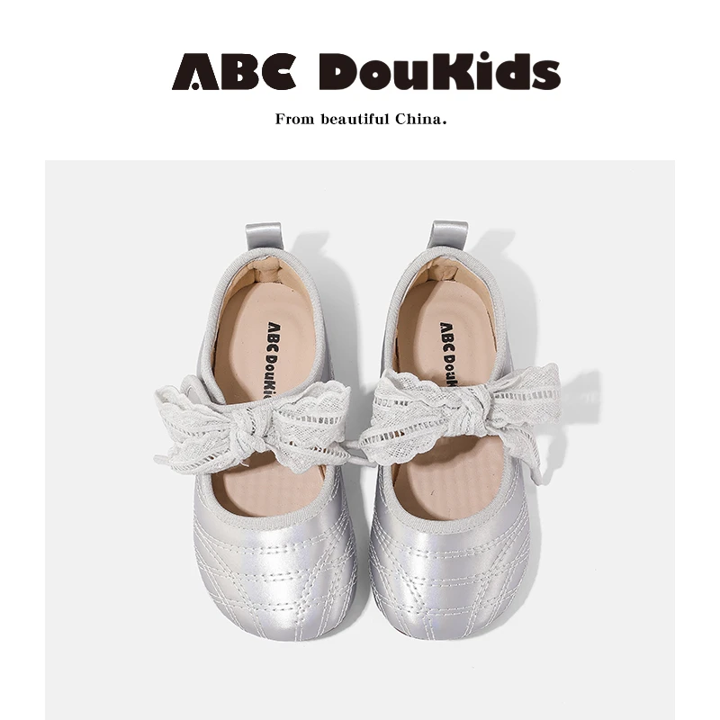 ABC Doukids女童鞋子2025新款时尚简约小皮鞋设计感蝴蝶结公主鞋