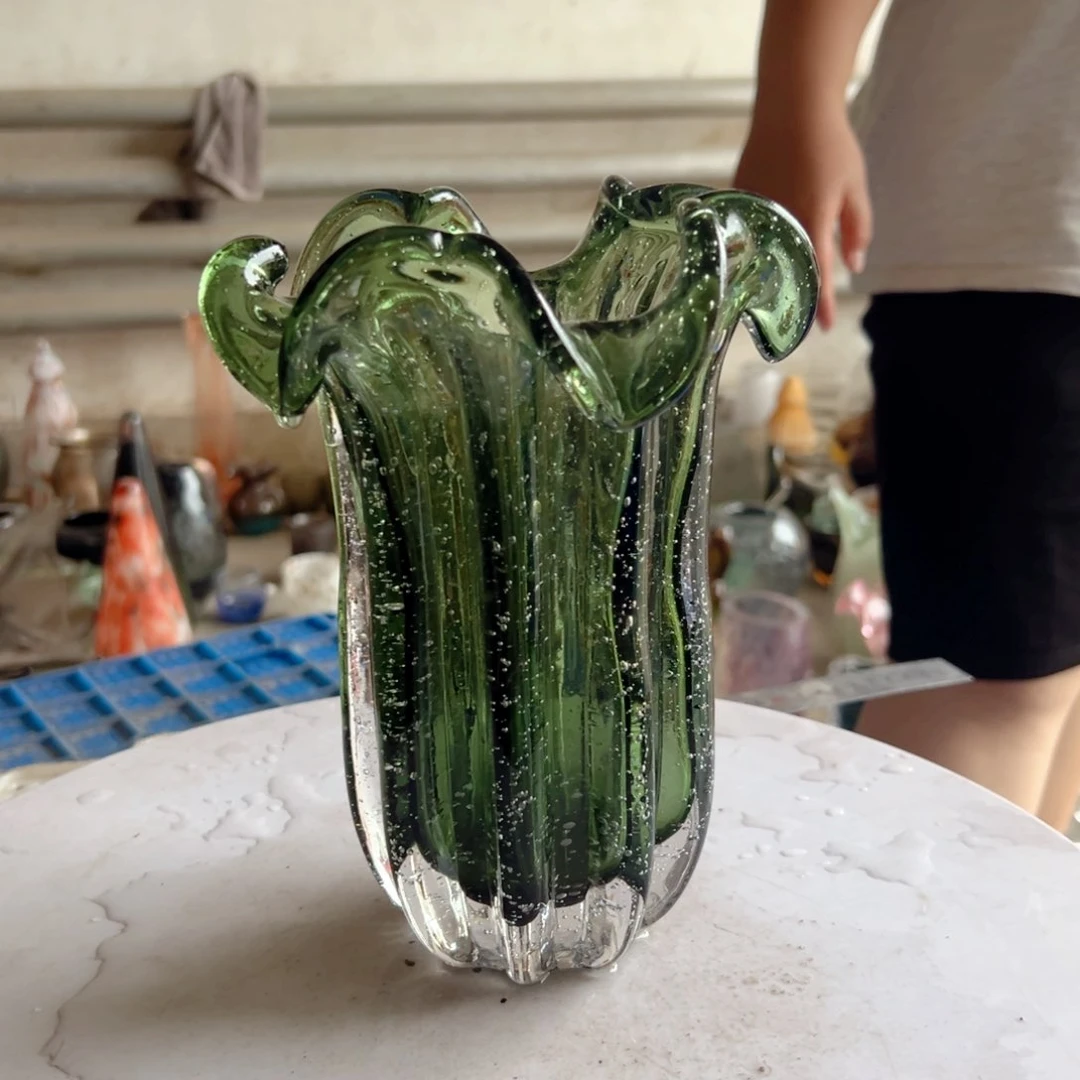 绿色气泡高度23琉璃花器摆件微瑕