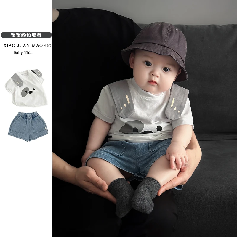 T25X107夏季新款男宝女宝韩系时尚百搭休闲圆领短袖可爱小狗T恤