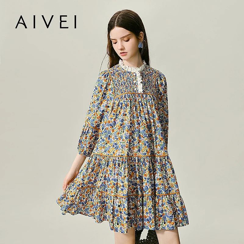 AIVEI艾薇森系复古文艺碎花娃娃连衣裙R750602A