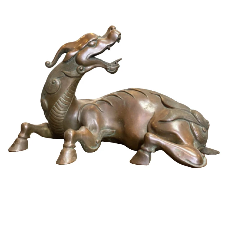 旧藏瑞兽摆件黄铜谛听中式客厅桌面装饰创意家居工艺品手工动物