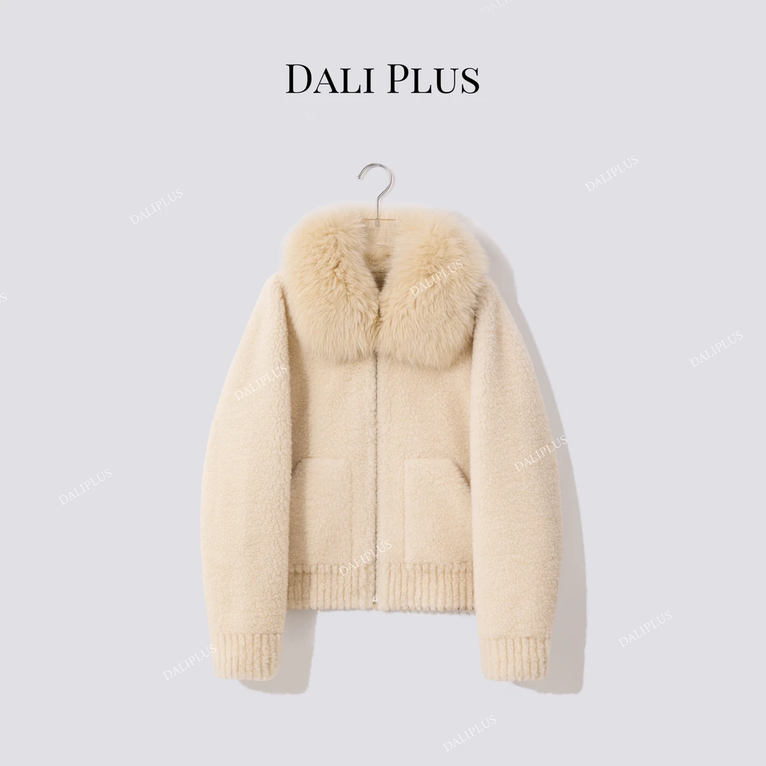 DALI PLUS狐狸毛领颗粒毛拉链款外套-D5CH5197