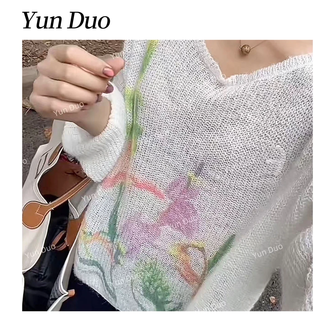 云朵定制【花期备忘录】慵懒高级感鸢尾花针织毛衣LE79