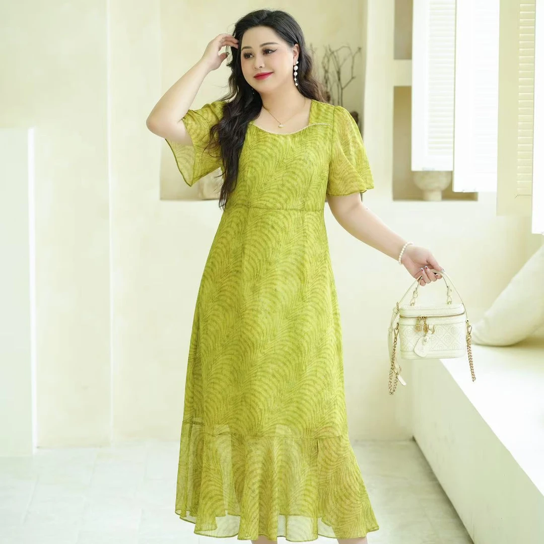 【竹影幽幽】码女装连衣裙夏季2025新款遮肉显瘦新中式国风裙子