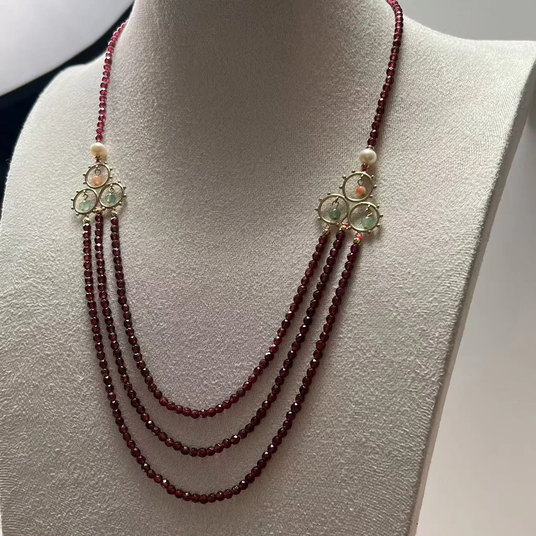 2025款东南亚异域风情项链石榴石女人石项链小众时尚晚会礼服搭配