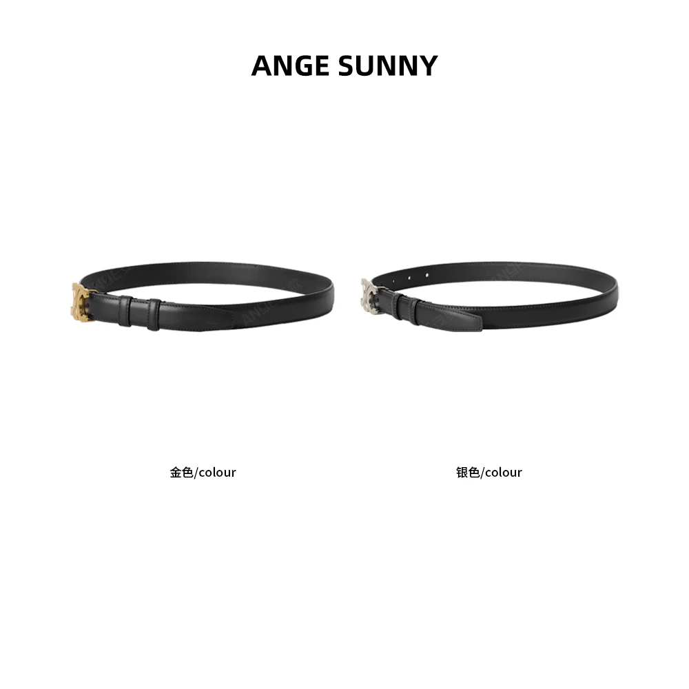 ANGE SUNNY【凯旋门牛皮腰带】金属扣牛皮金银两色腰带 时尚新款