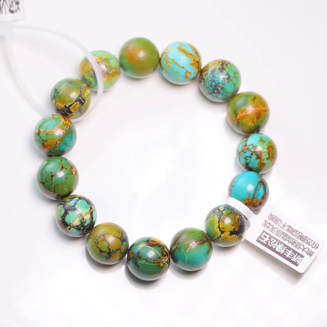 天然原矿绿松石三彩圆珠手串