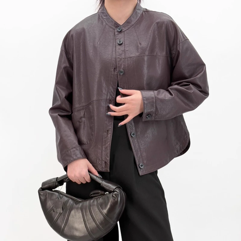 2025秋季海宁真皮小皮衣女短款立领高端轻薄全植鞣绵羊皮夹克外套