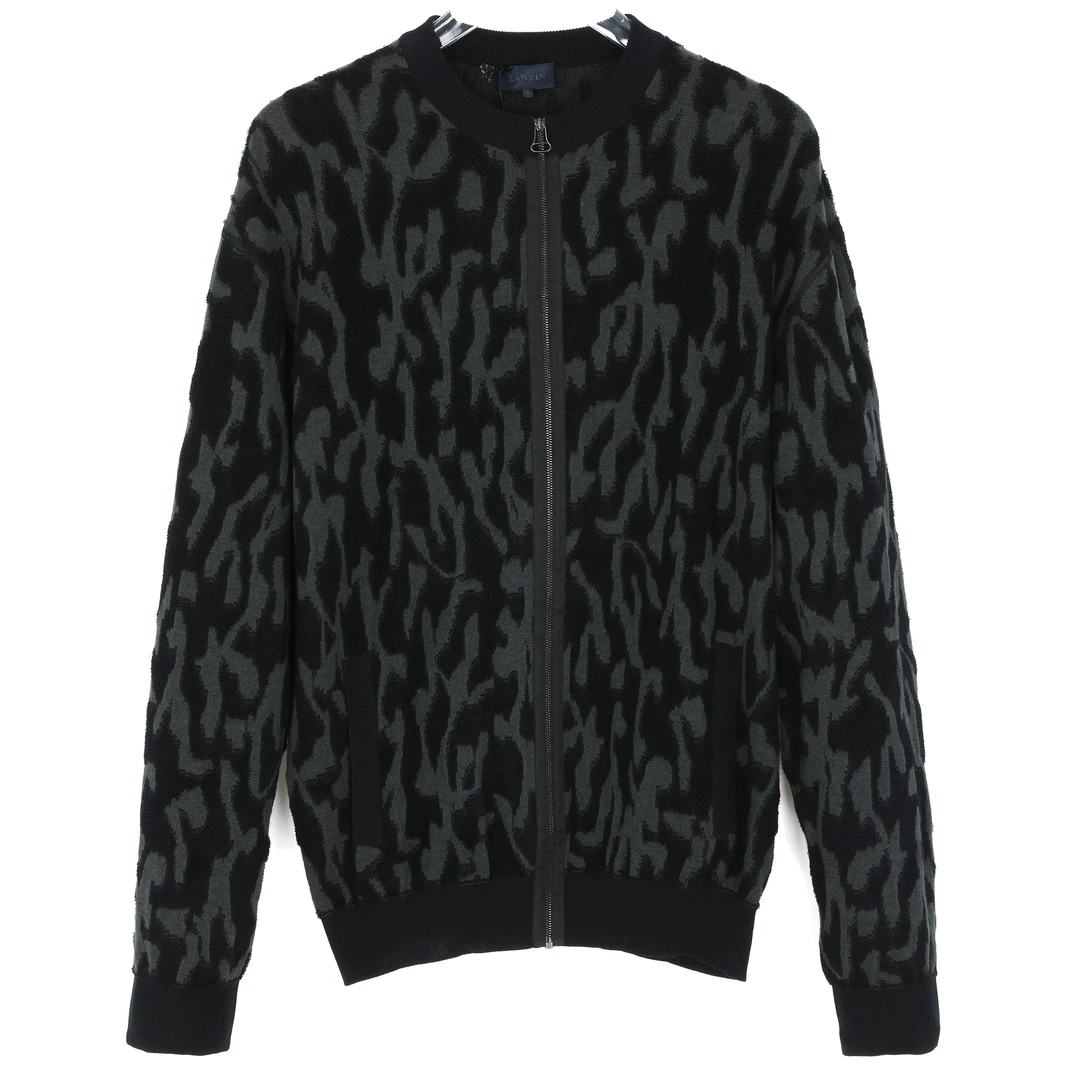 LANVIN 秋冬豹纹提花针织羊毛开衫休闲外套 M06SW8A002