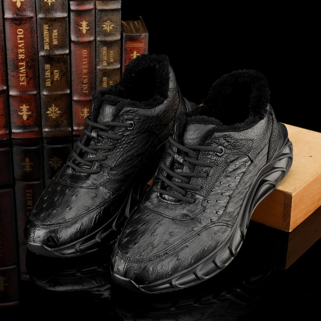 2025冬季加毛鸵鸟皮休闲运动鞋