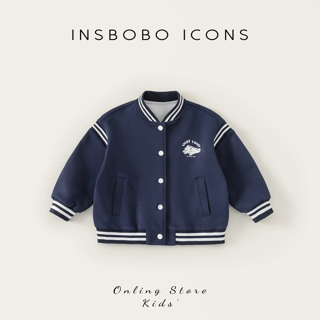 INSbobo儿童韩版棒球服外套春季上衣卡通动物印花棒球服CY65011