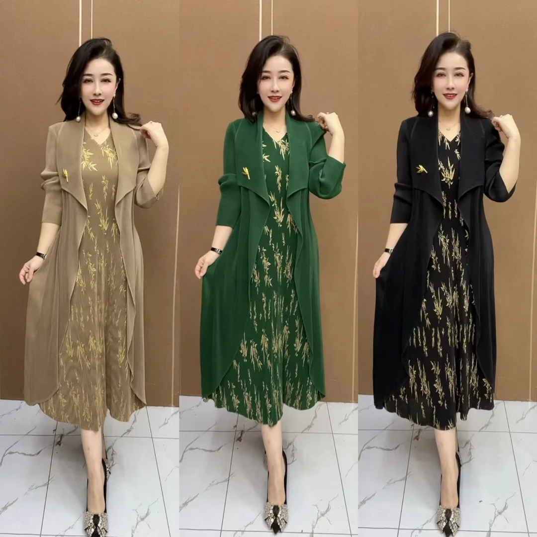 (竹叶款）2025新款三宅褶皱连衣裙嘎嘎洋气高档