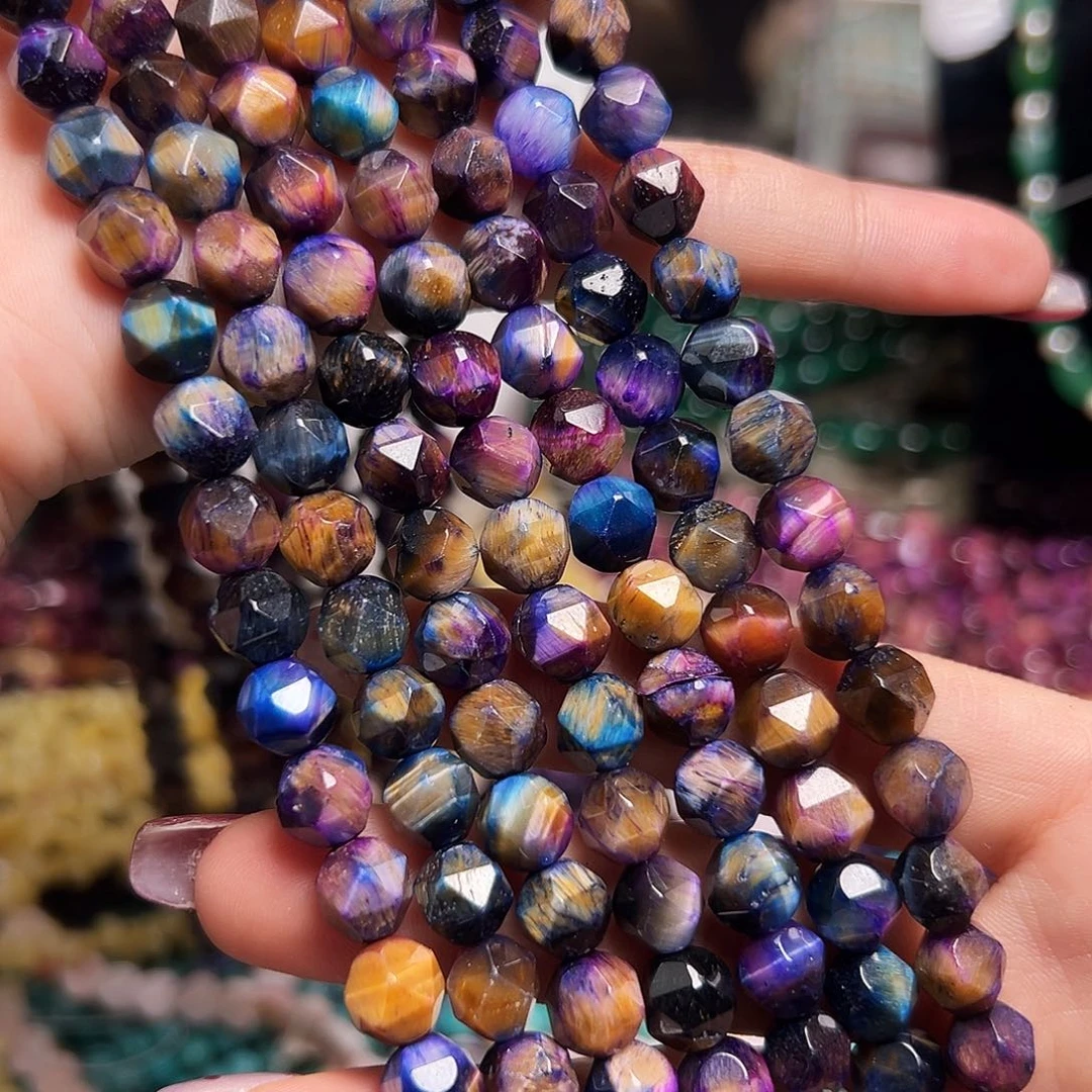 玛瑙/玉髓足银镶嵌珠宝半成品Z382 8m天然星空虎眼石硬切一条