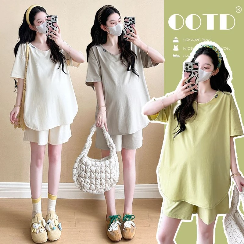孕妇套装夏季新款时尚宽松百搭休闲两件套短裤夏天薄款外穿洋气