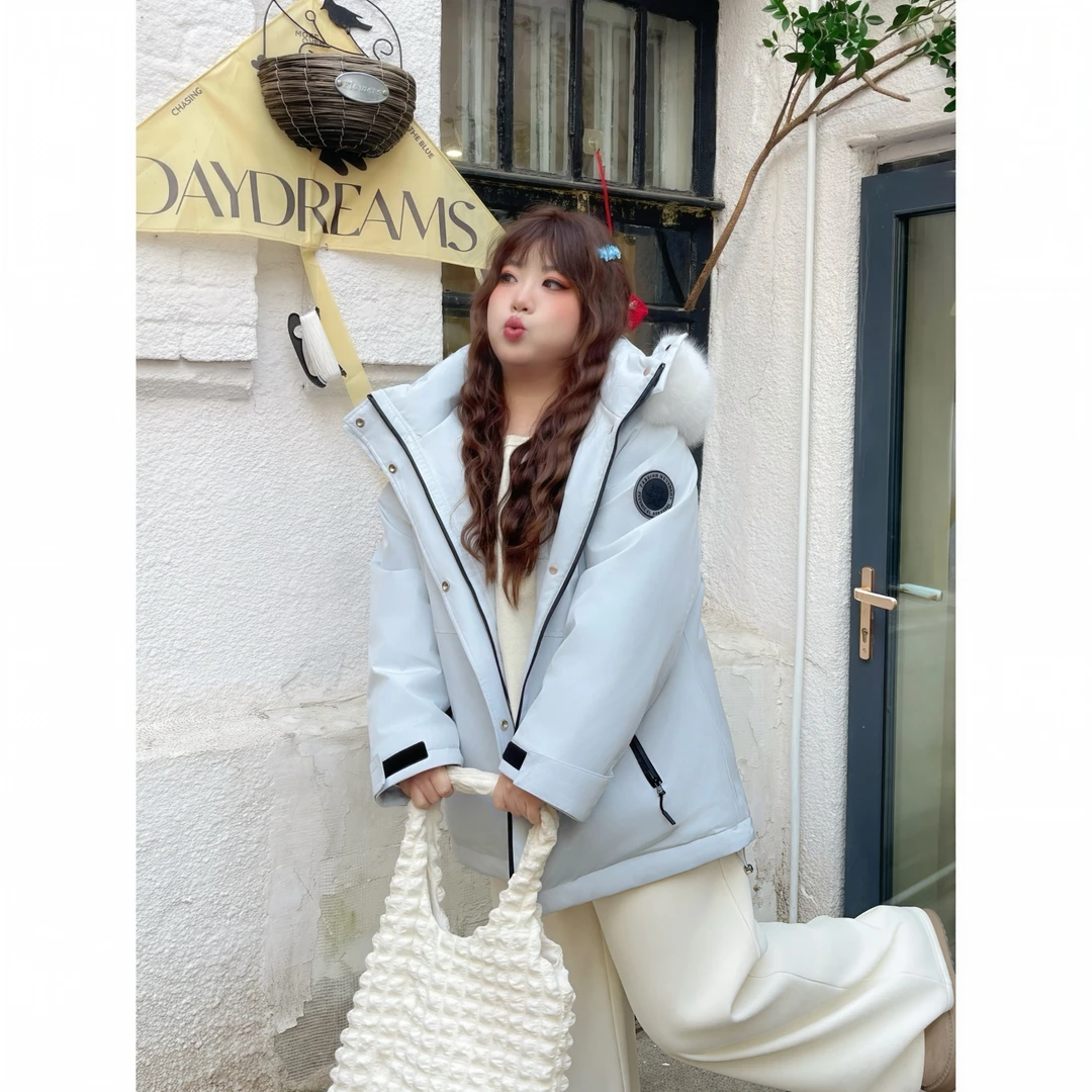 花契“浪漫提案”大码女装冬季简约200斤胖mm韩版硬壳款棉服16211-C