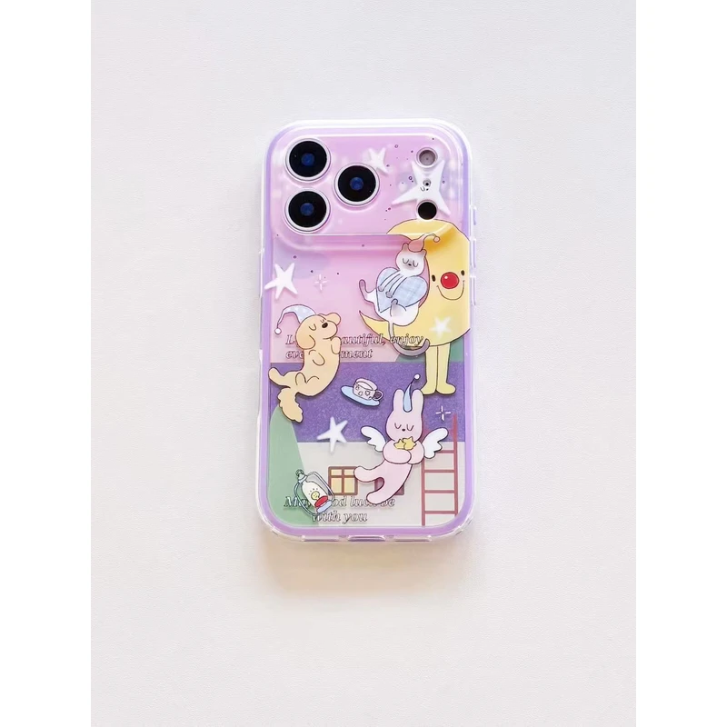 紫色睡帽天使小兔狗狗iphone17promax苹果二合一磨砂手机壳保护套