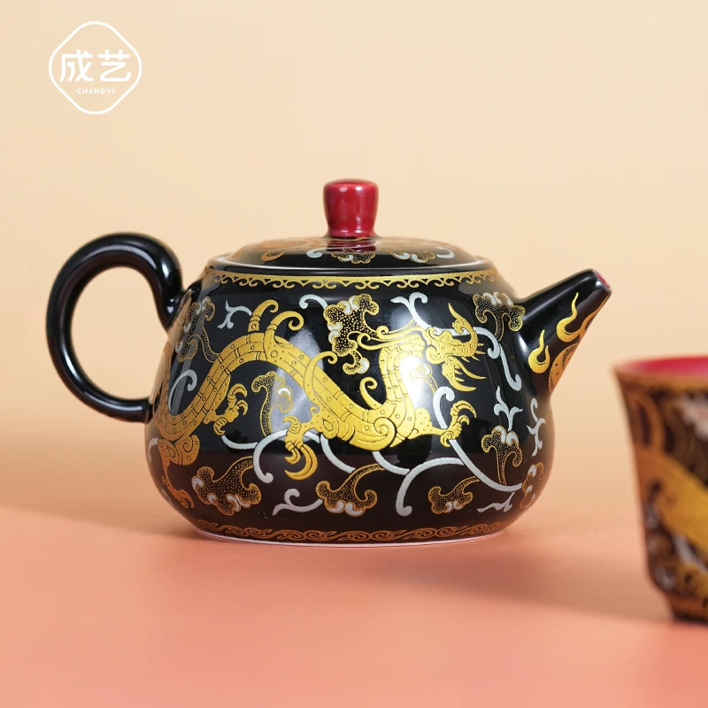 金银龙高端功夫茶具一人独饮小茶具精美泡茶茶壶陶瓷描金壶龙壶