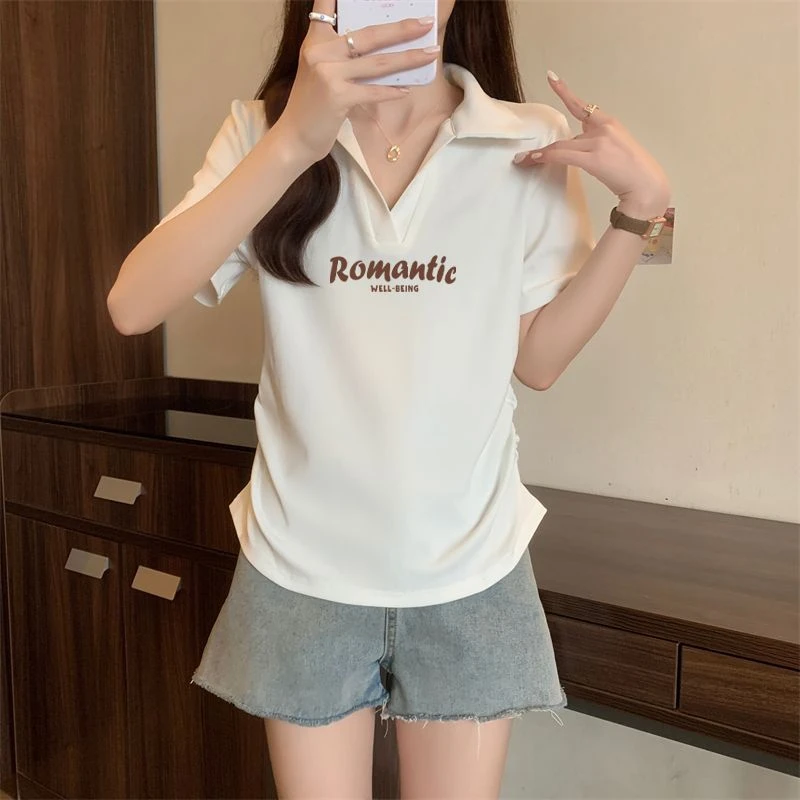 2025新款大码正肩polo衫短袖T恤女减龄修身收腰百搭短款