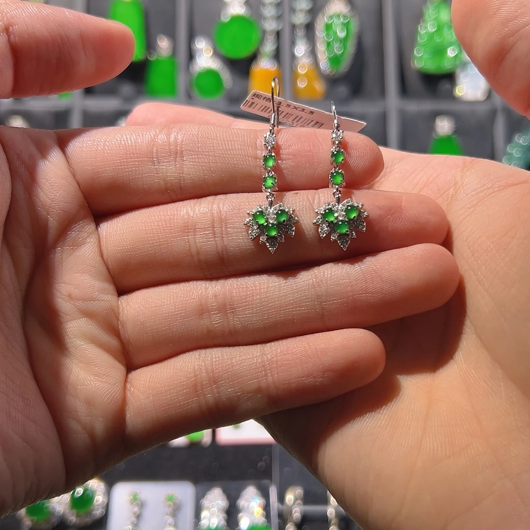 翡翠银S925镶嵌耳饰