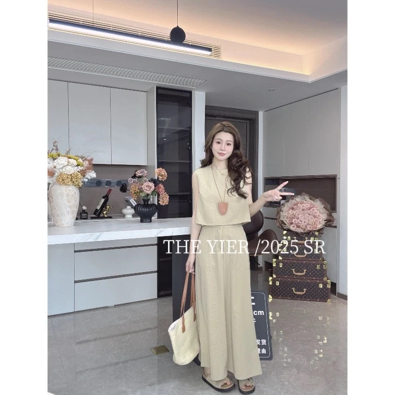 夏季新款两件套短款高腰阔腿裤时尚显瘦气质