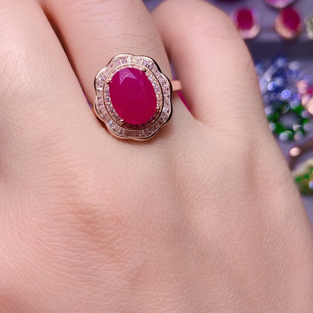 红宝石戒指银S925镶嵌