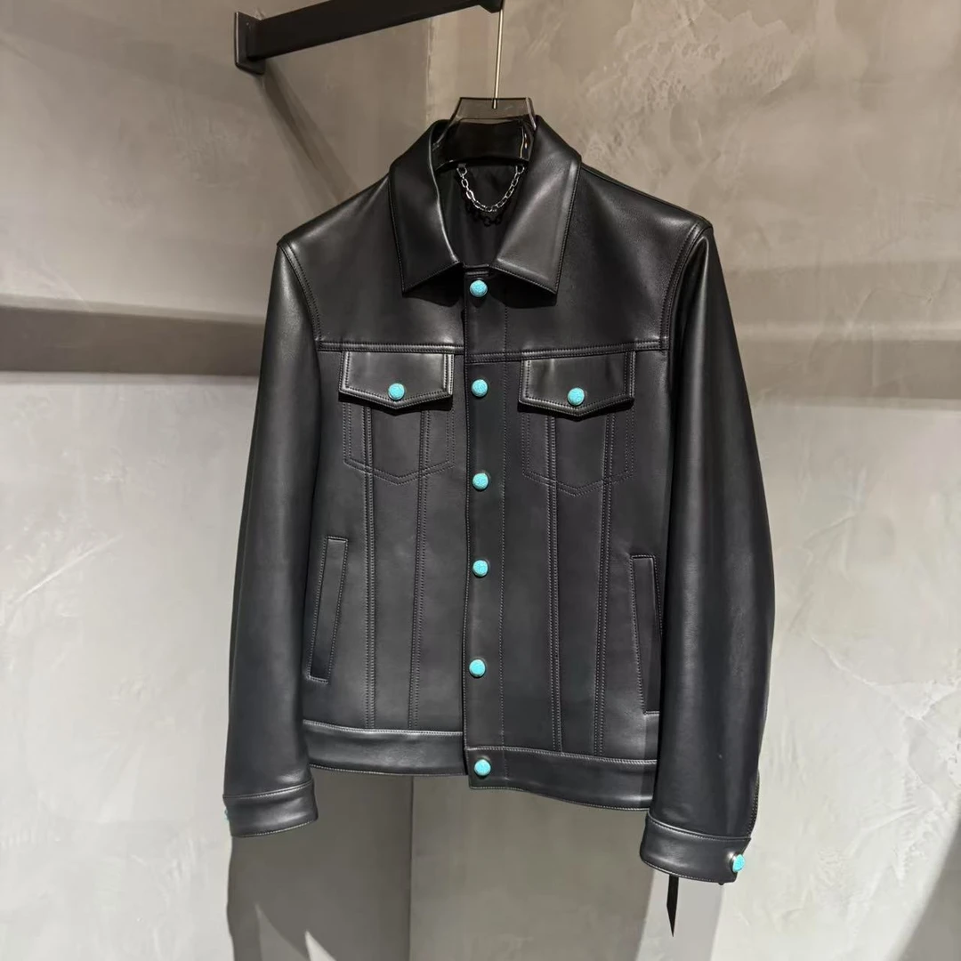 【ROMEO STUDiO】反季新款标准男秋季翻领薄款手工皮衣(L25029)