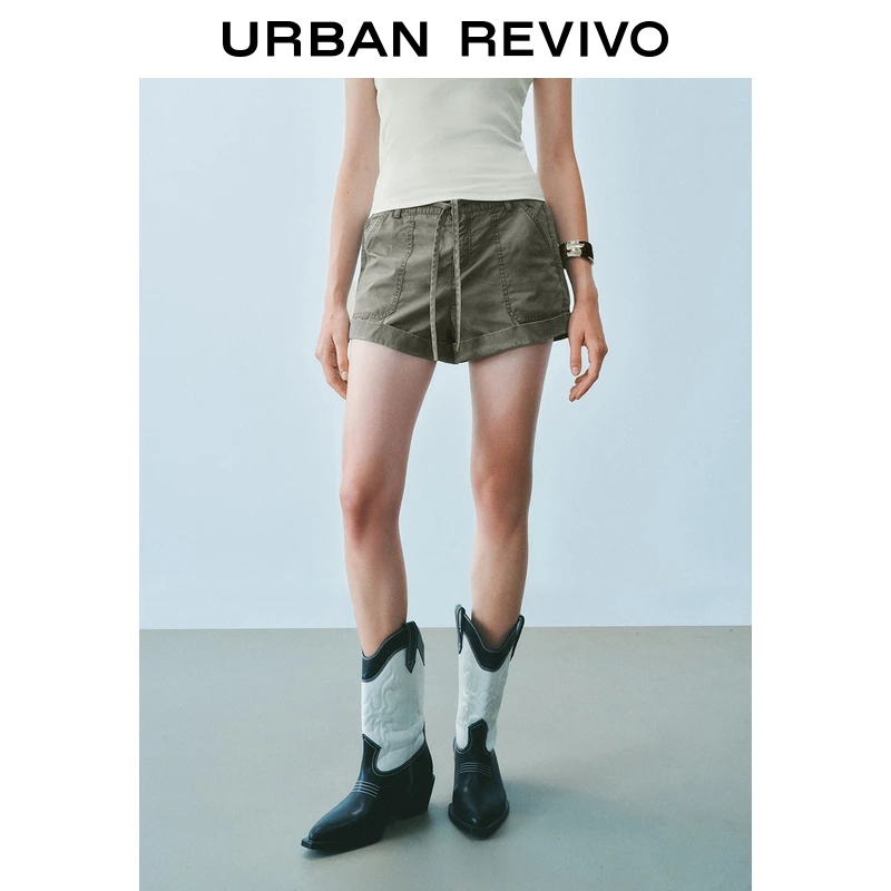 UR2025夏季新款女装户外休闲抽绳半松紧腰卷边短裤UYY650053