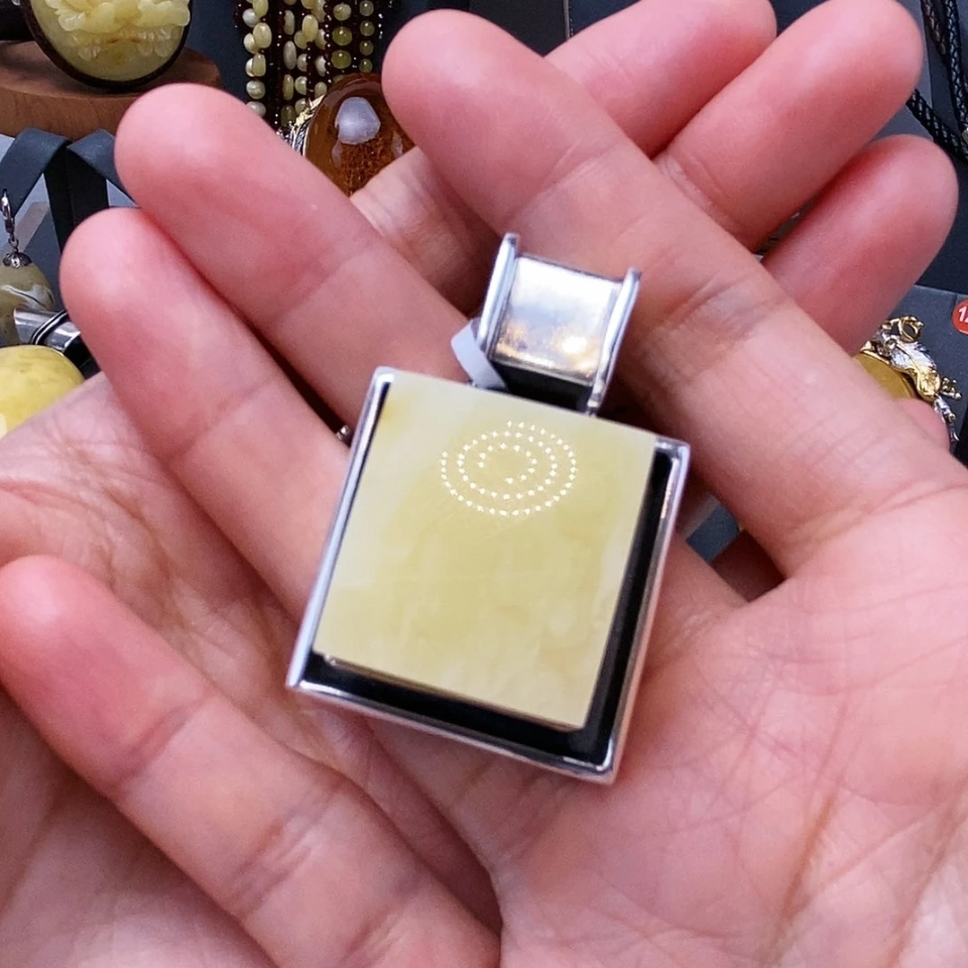 琥珀裸石银S925镶嵌吊坠