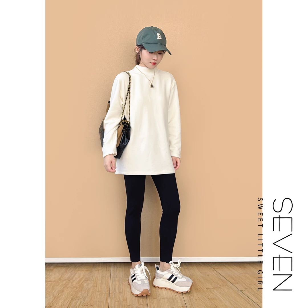 ⑧七七146小个子冬季保暖德绒半高领长袖T恤女中长款打底衫小美说