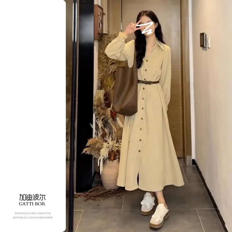 VOCKOO官方开秋韩系气质穿搭一整套衬衫连衣裙子女2025新款秋装流