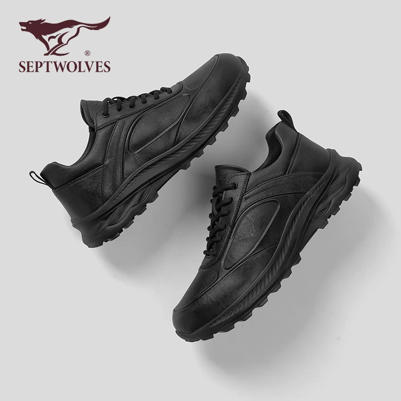 七匹狼正品男鞋2025新款秋季厚底耐磨全黑色户外休闲鞋防滑运动鞋