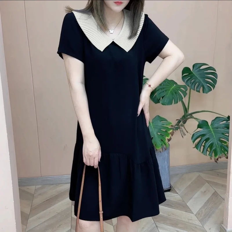 （运费补贴）夏季新款时尚韩版连衣裙纯色休闲减龄运动荷叶领中长裙
