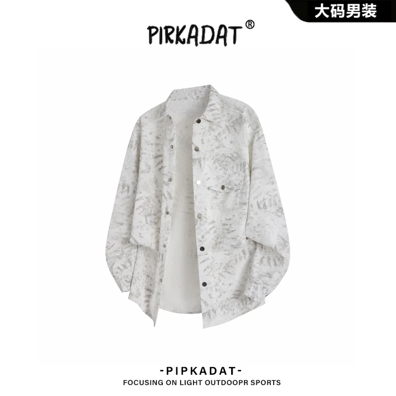 Pirkadat秋季新款扎染印花翻领衬衫夹克男美式小众潮流休闲宽松男