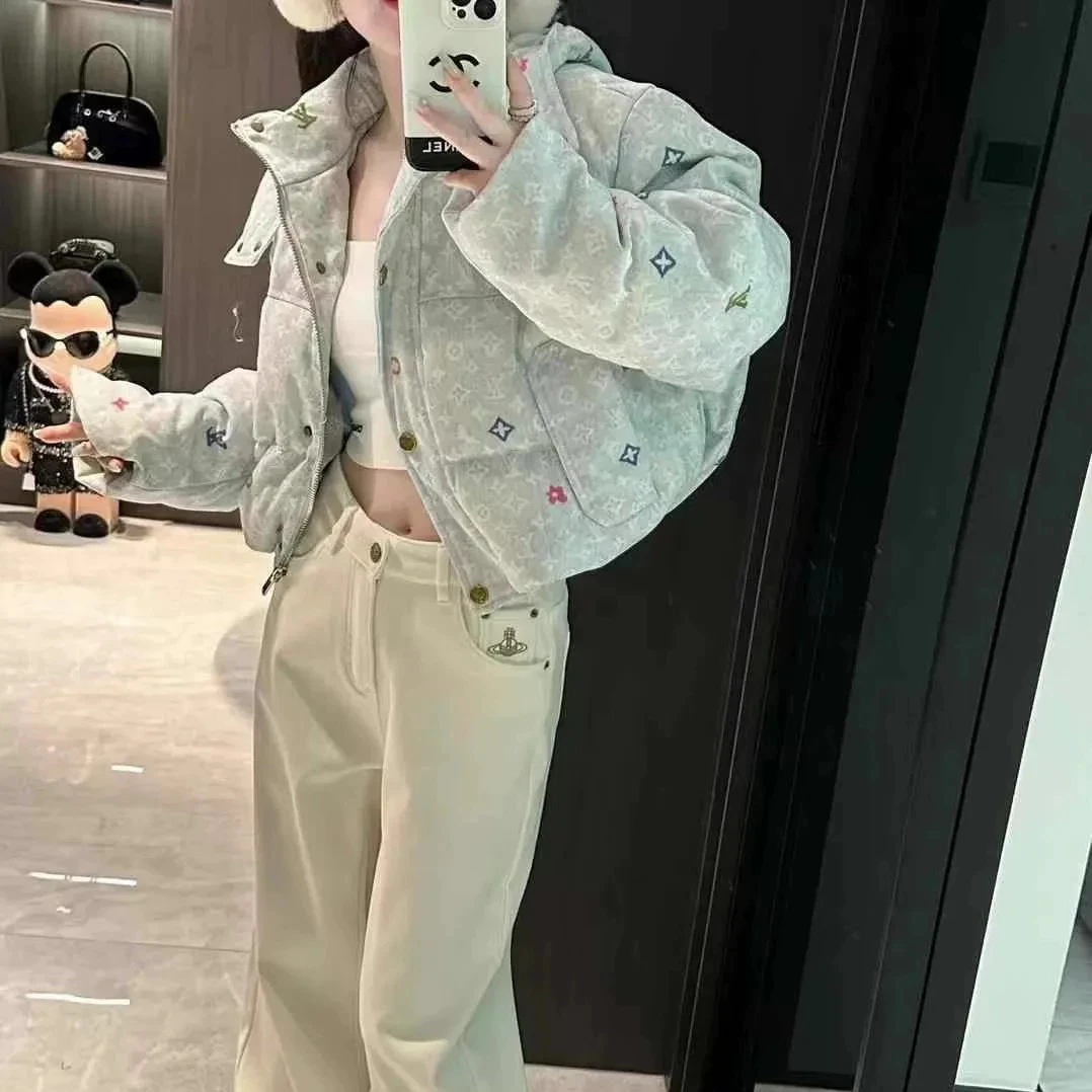 短款双色女韩版宽松显瘦百搭连帽保暖印花羽羽服