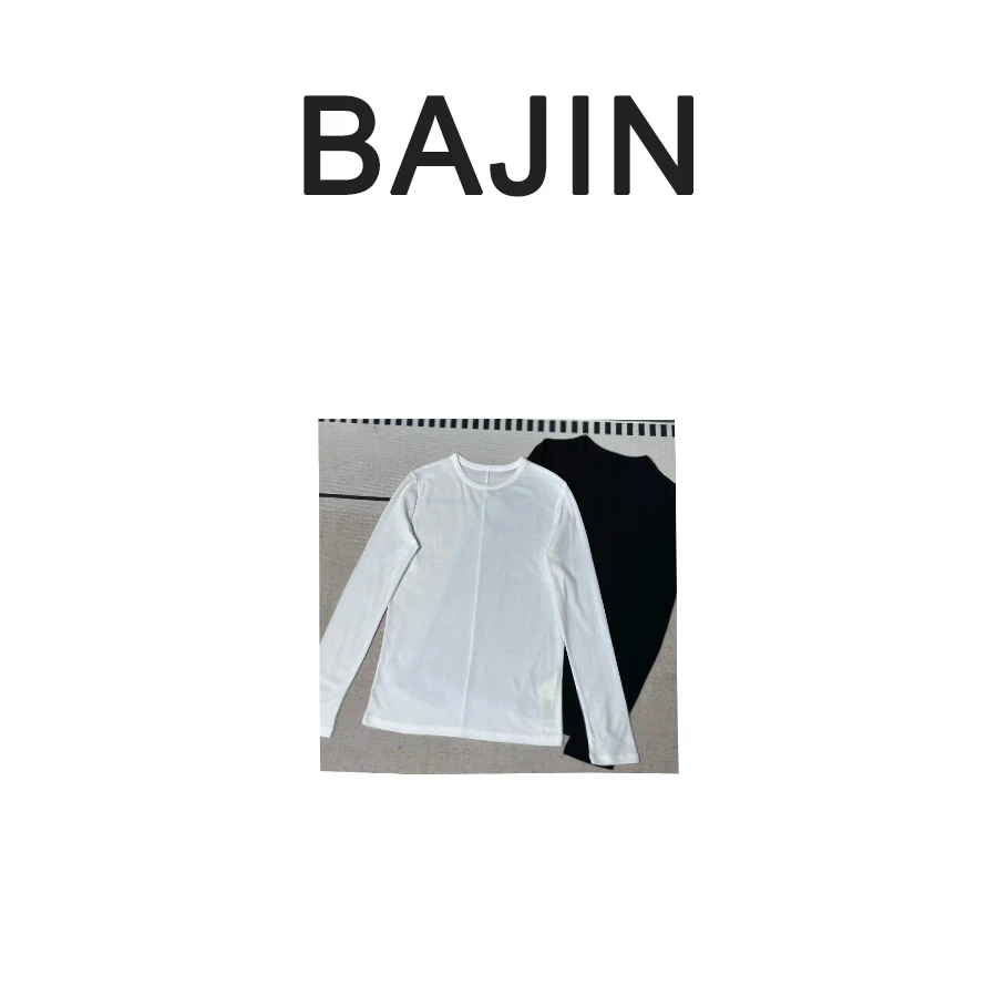 B2426【早秋新品纯棉轻奢圆领长袖T恤修身BAJIN高端定制Oversize】