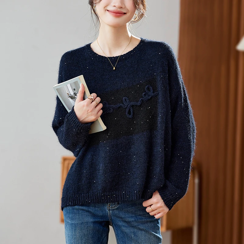 春秋特大码200斤时尚气质针织羊毛打底衫女宽松遮肚显瘦洋气毛衣