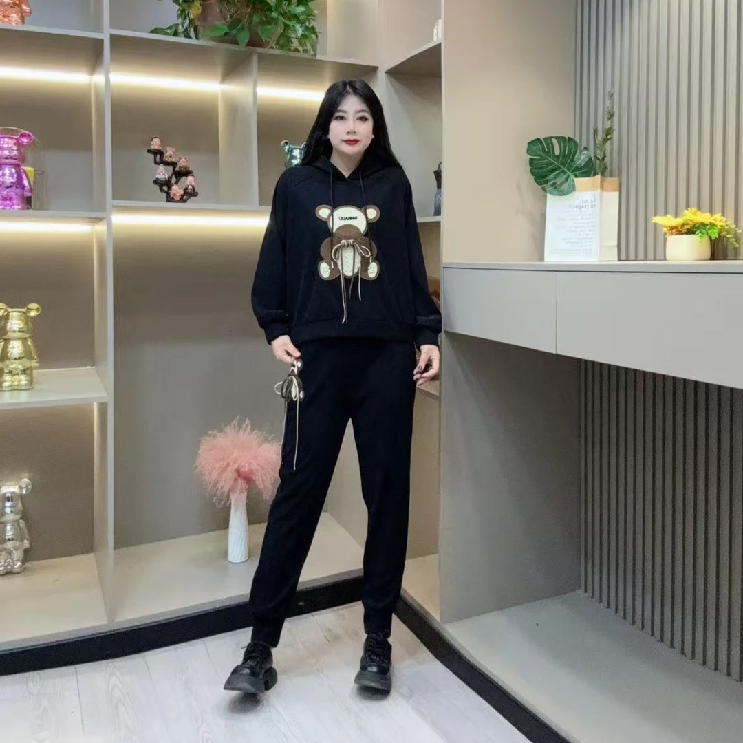 冬季加绒套装-玲 8843时尚保暖小熊珠珠保暖设计胖MM大码女装新款