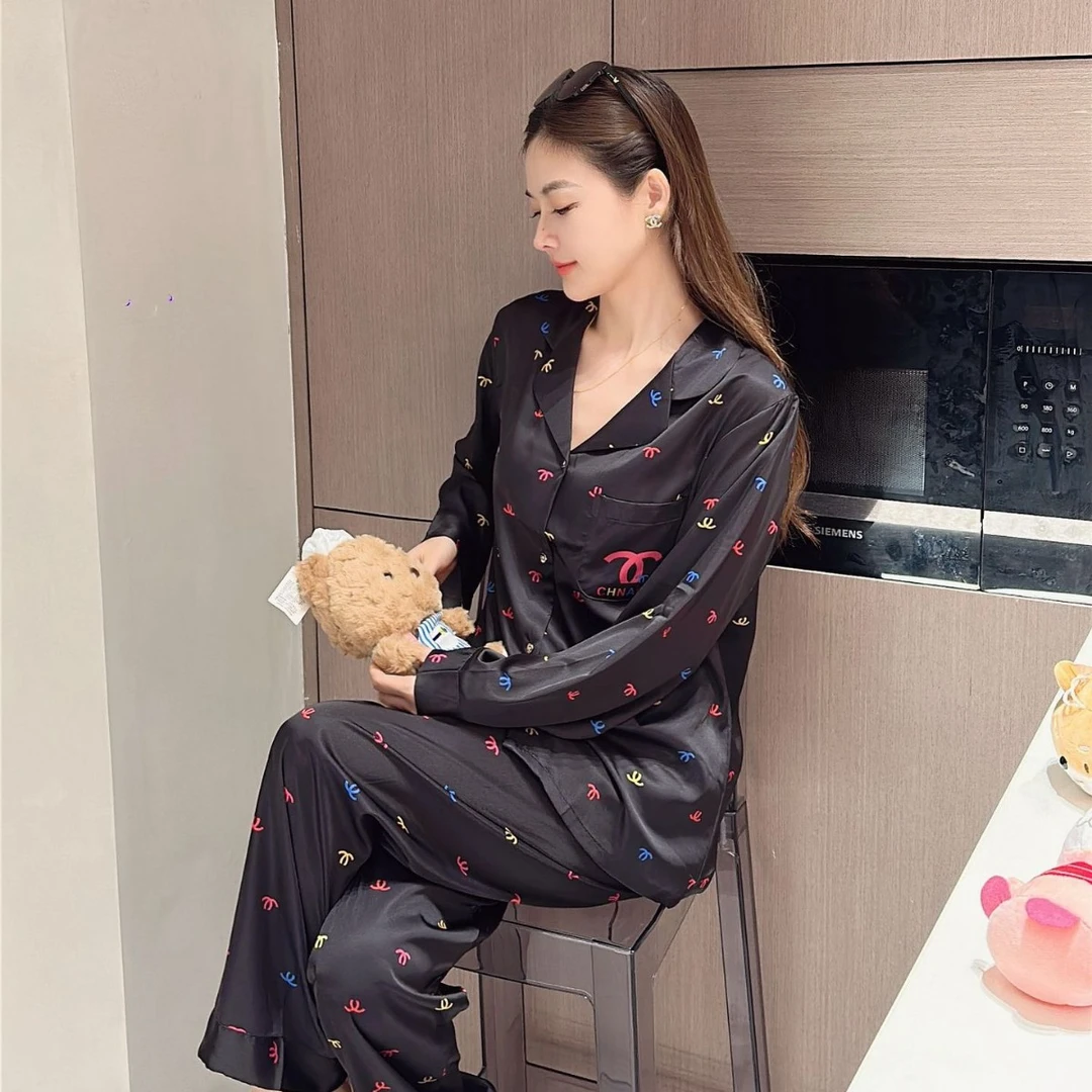 2025春秋季新款长袖长裤可外穿冰丝睡衣女高级感轻奢薄款家居服女