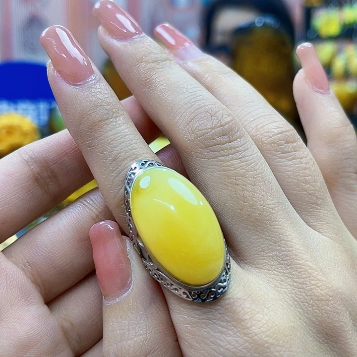 琥珀银S925镶嵌颈饰戒指