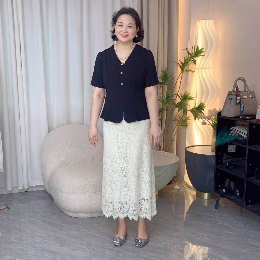 A7【上衣】2025新款花边时尚纽扣高级感上衣瘦身显瘦高级鱼尾裙