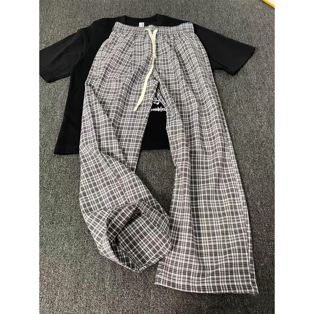 cleanfit黑白格子裤男款夏季凉感冰丝透气薄款裤子休闲微喇阔腿裤