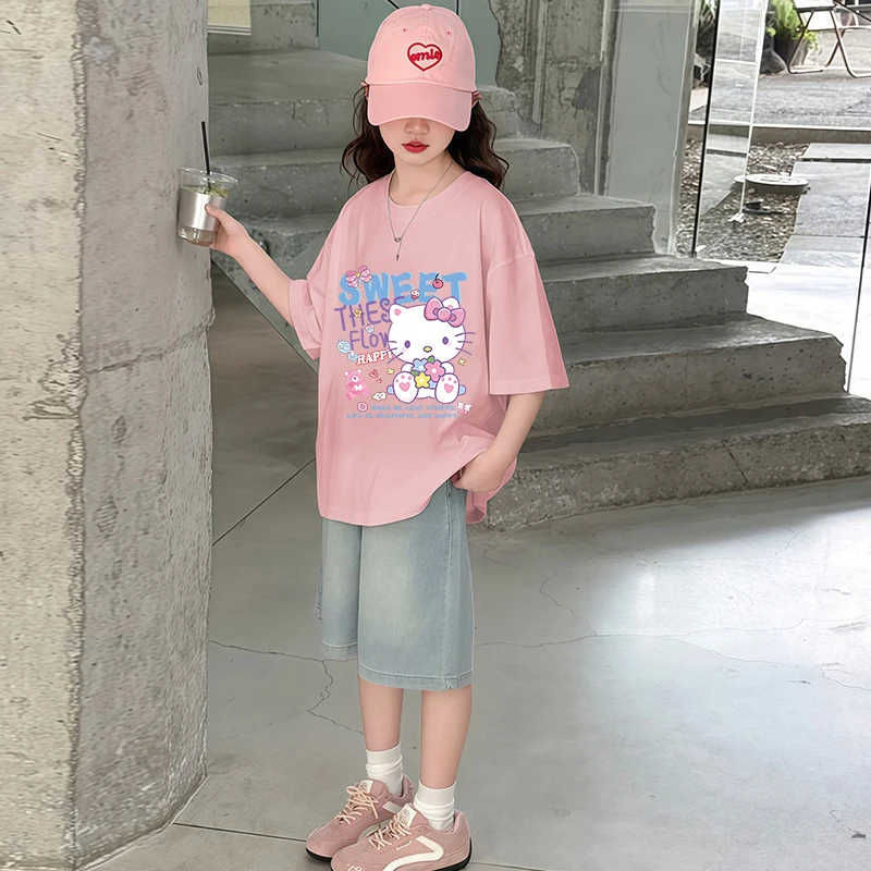 【100%纯棉】女童短袖t恤纯棉夏装2025洋气女孩中大童半袖上衣夏季