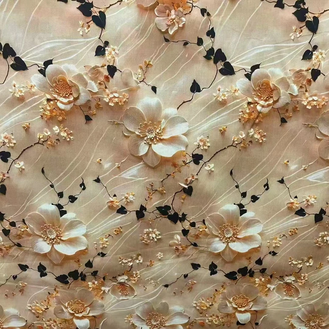 【七彩5D印花绵绸香云缎】两米包邮立体数码贡缎睡衣旗袍连衣裙面料