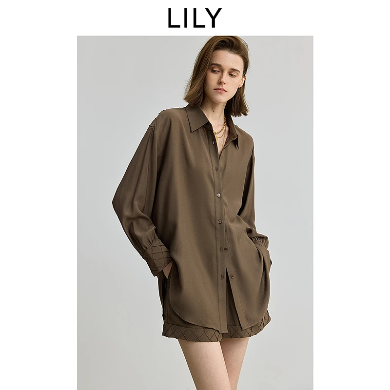 【柜姐专享】LILY2025秋全棉复古休闲百搭衬衫外套女125329C4918